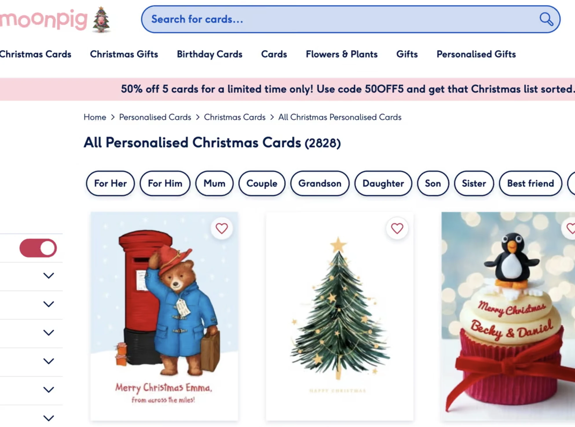 Exemplos de cartões de Natal personalizados da Moonpig