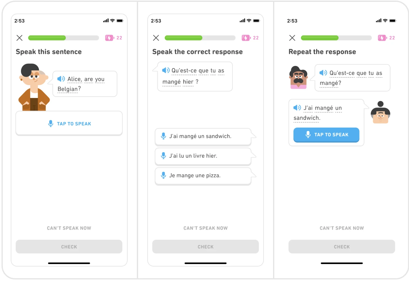 Ein Beispiel aus den Duolingo-Sprechstunden. Ein Beispiel aus den Duolingo-Sprechstunden.