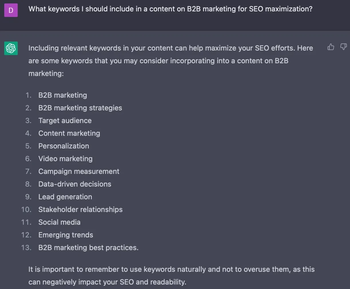 Geração de ideias de palavras-chave para conteúdo de marketing B2B com o ChatGPT. Geração de ideias de palavras-chave para conteúdo de marketing B2B com o ChatGPT.