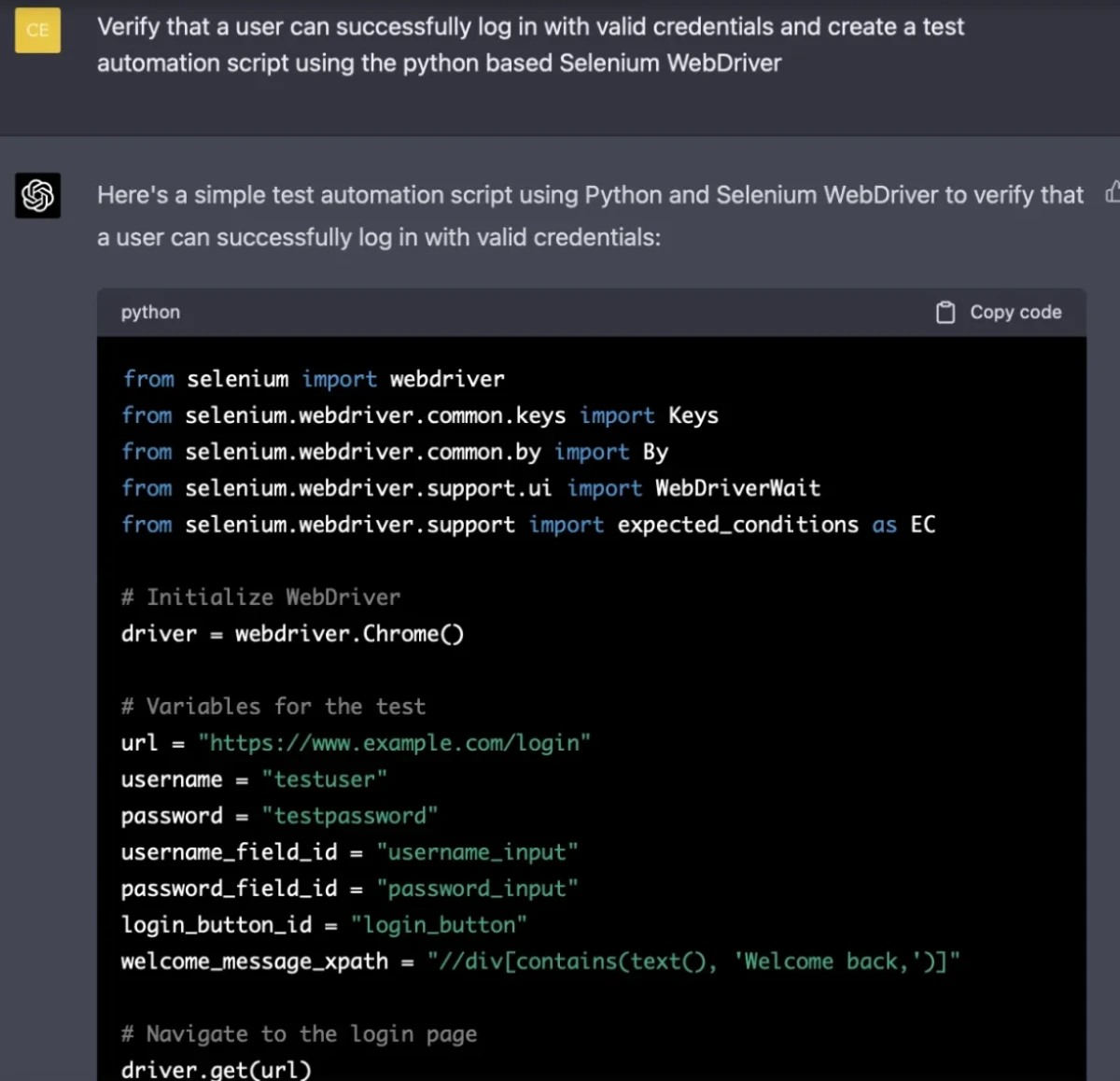 NLP to test scripts via ChatGPT-4