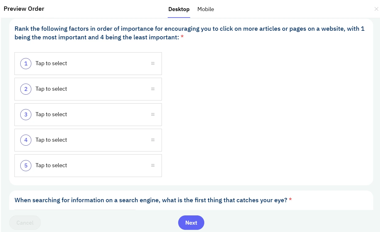 Example of prescreening questions of survey participant recruitment tools Example of prescreening questions of survey participant recruitment tools