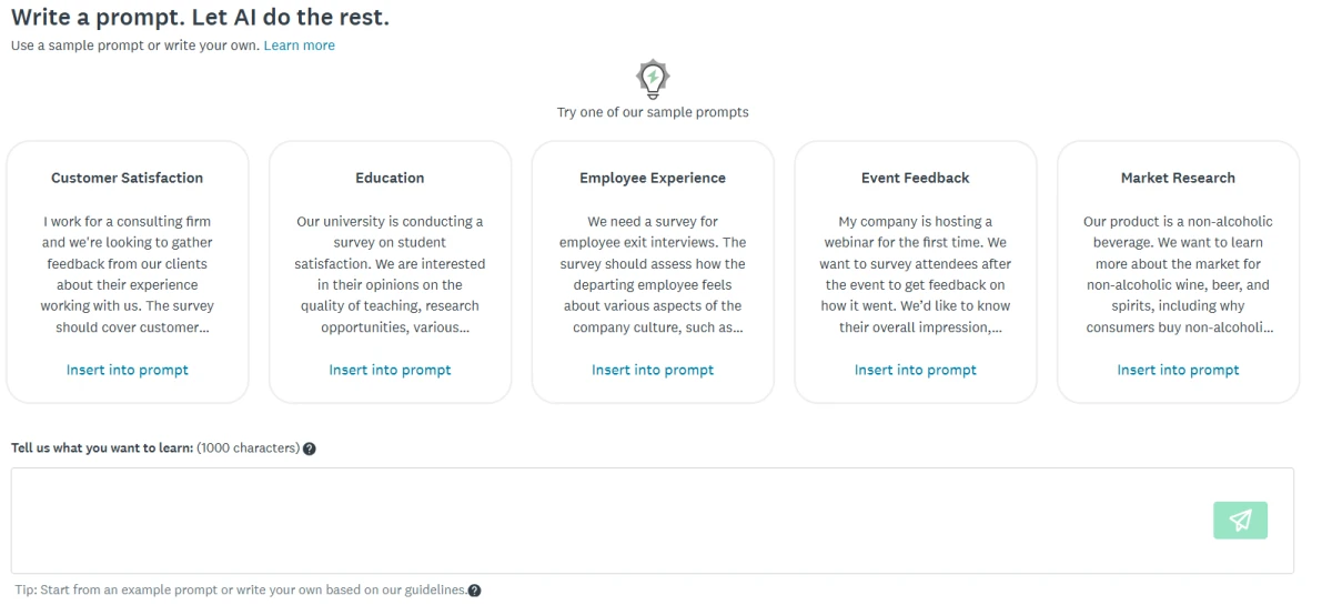 Anket katılımcılarını bulma araçlarından biri olan SurveyMonkey ile anket oluşturmada yapay zeka kullanımı