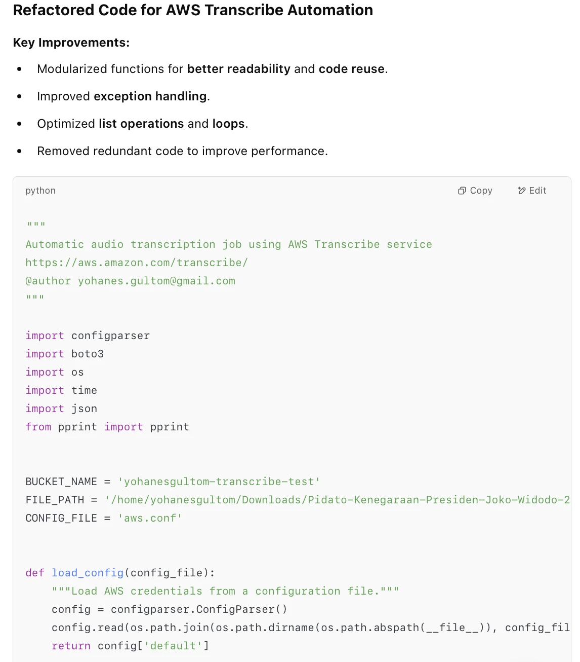 Figure 4. ChatGPT refactoring the code it provides as an example Figure 4. ChatGPT refactoring the code it provides as an example
