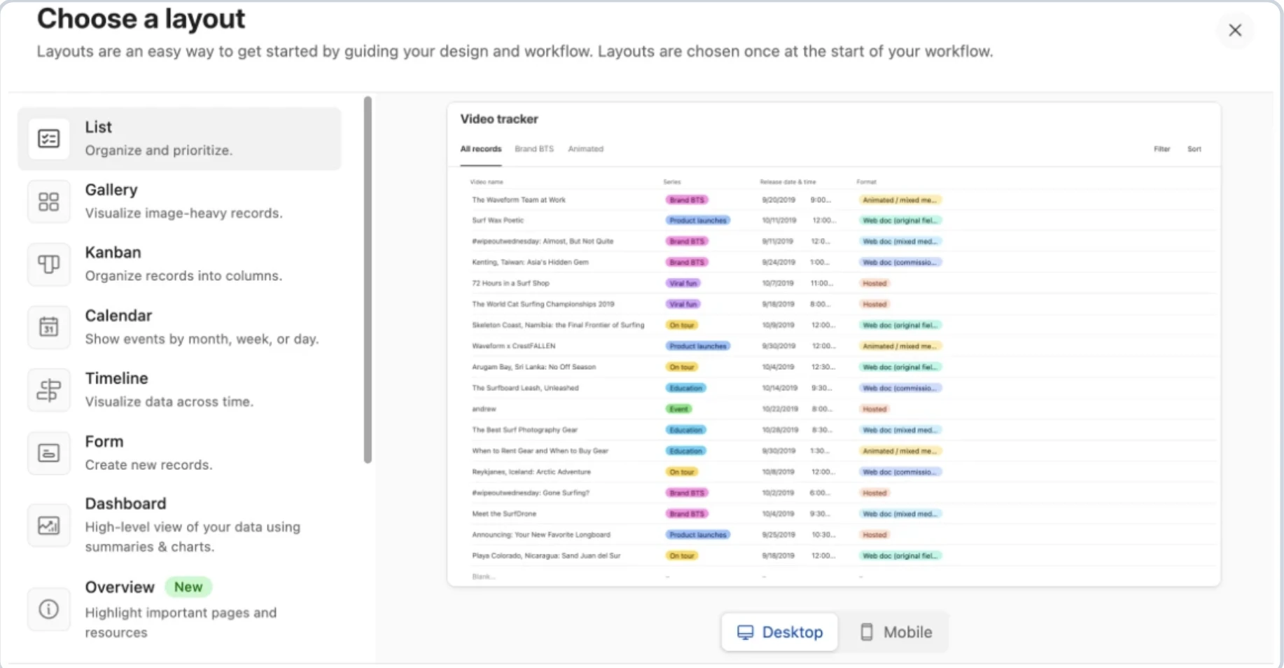 The image shows how to add a layer to the dashboard on Airtable Layout. Airtable is an IT automation software.