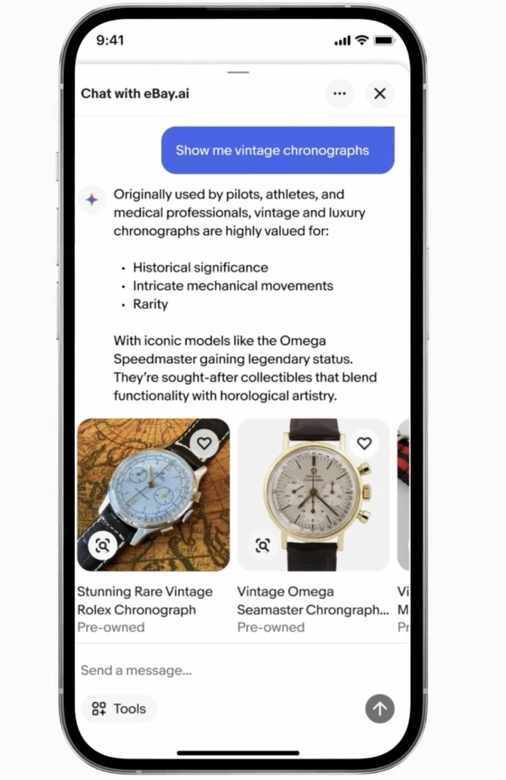 eBay AI agent's chat user interface.