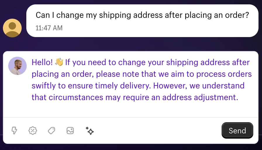 Ejemplo de generación de respuestas en Shopify