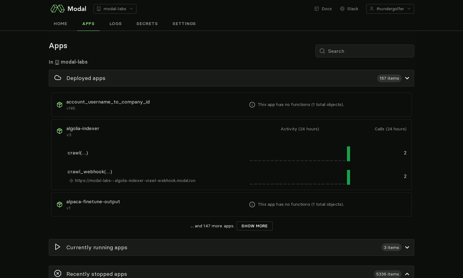 L'image est tirée des laboratoires Modal pour montrer comment déployer des applications sur une plateforme GPU sans serveur.