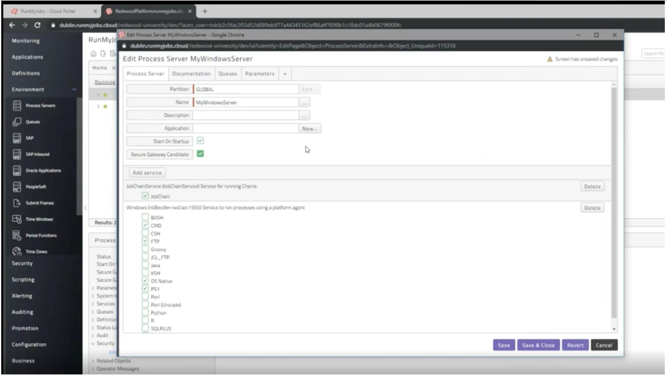 The image is taken from RunMyJobs' dashboard to illustrate how to assign a windows server as a secure gateway.