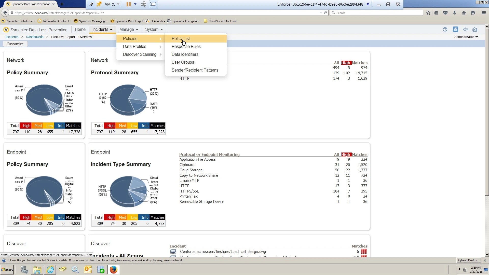 Screenshot capturing Symantec Endpoint's dashboard. Screenshot capturing Symantec Endpoint's dashboard.