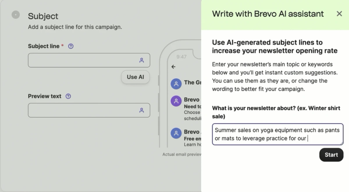 Brevo generative AI for email marketing example