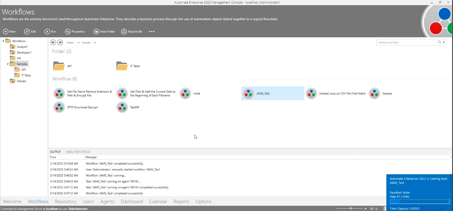 L'immagine è uno screenshot della dashboard di Fortran Jams per orchestrare e automatizzare i flussi di lavoro