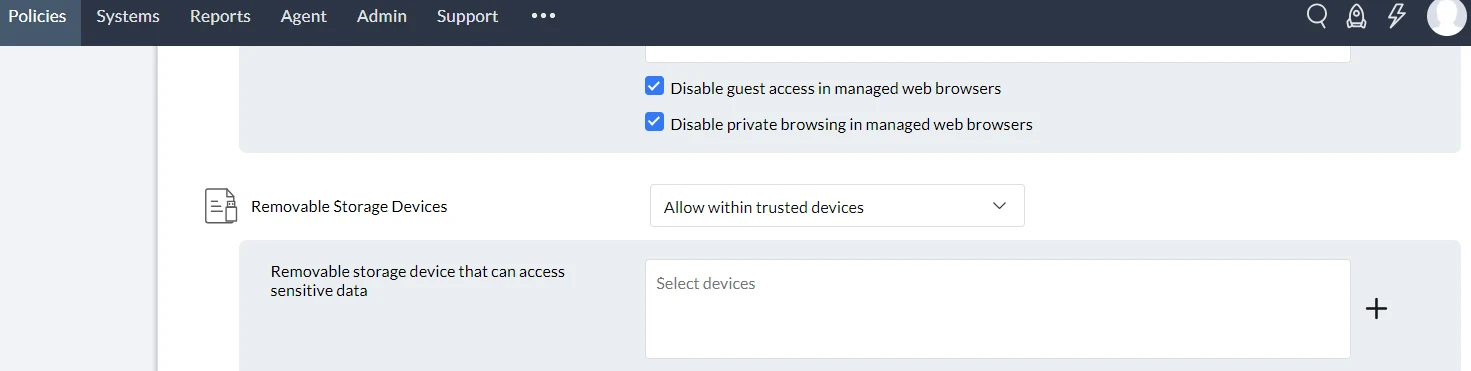 Fenster zur Richtlinienzuordnung von ManageEngine Endpoint DLP. Fenster zur Richtlinienzuordnung von ManageEngine Endpoint DLP.