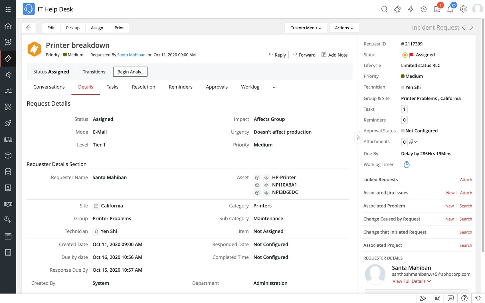 ManageEngine ServiceDesk olay yönetimi kontrol paneli ManageEngine ServiceDesk olay yönetimi kontrol paneli
