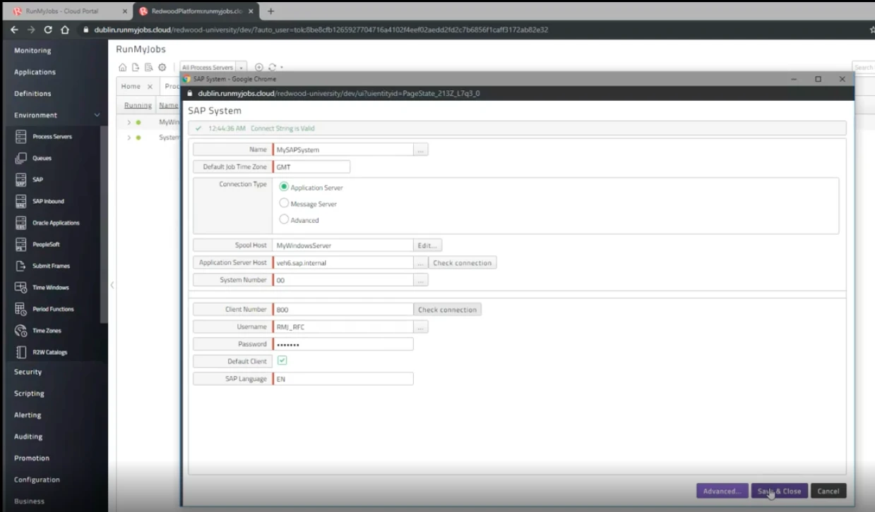 Das Bild stammt von der RunMyJobs-Plattform und zeigt, wie man eine Verbindung zum SAP-System herstellt. Das Bild stammt von der RunMyJobs-Plattform und zeigt, wie man eine Verbindung zum SAP-System herstellt.