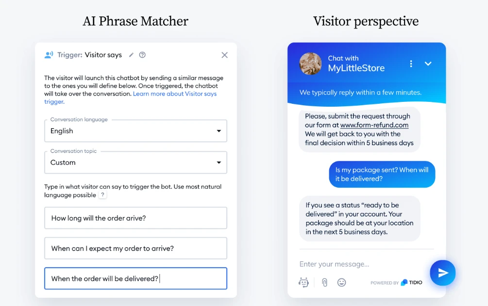 Lyro's AI phrase matcher feature
