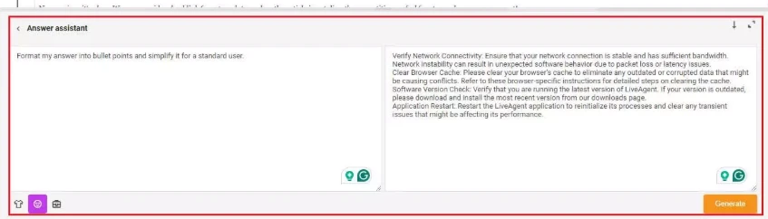 LiveAgent's Custom Answer Assistant feature