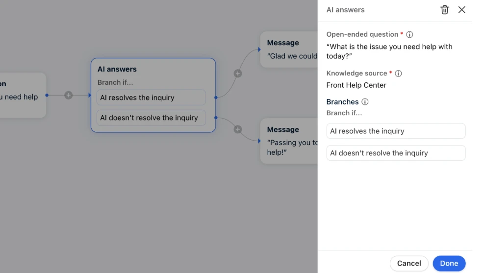 Front's AI answers example