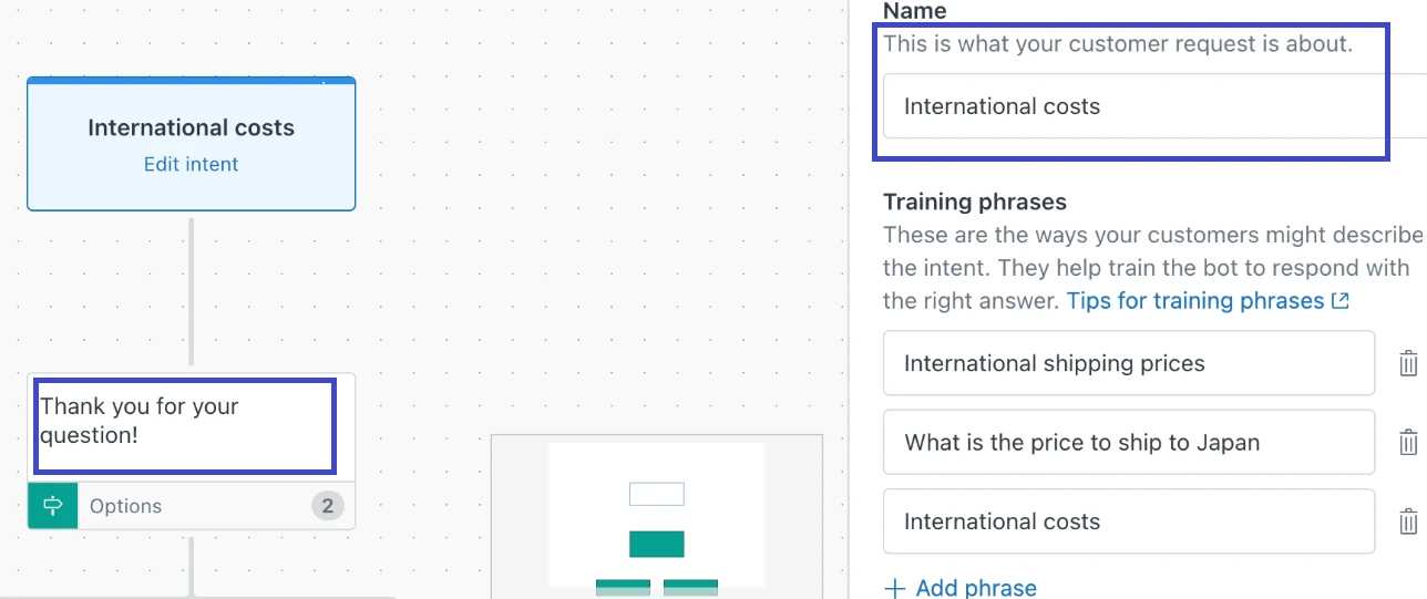 Esempio di Zendesk sulla creazione di risposte per i chatbot di conversazione.