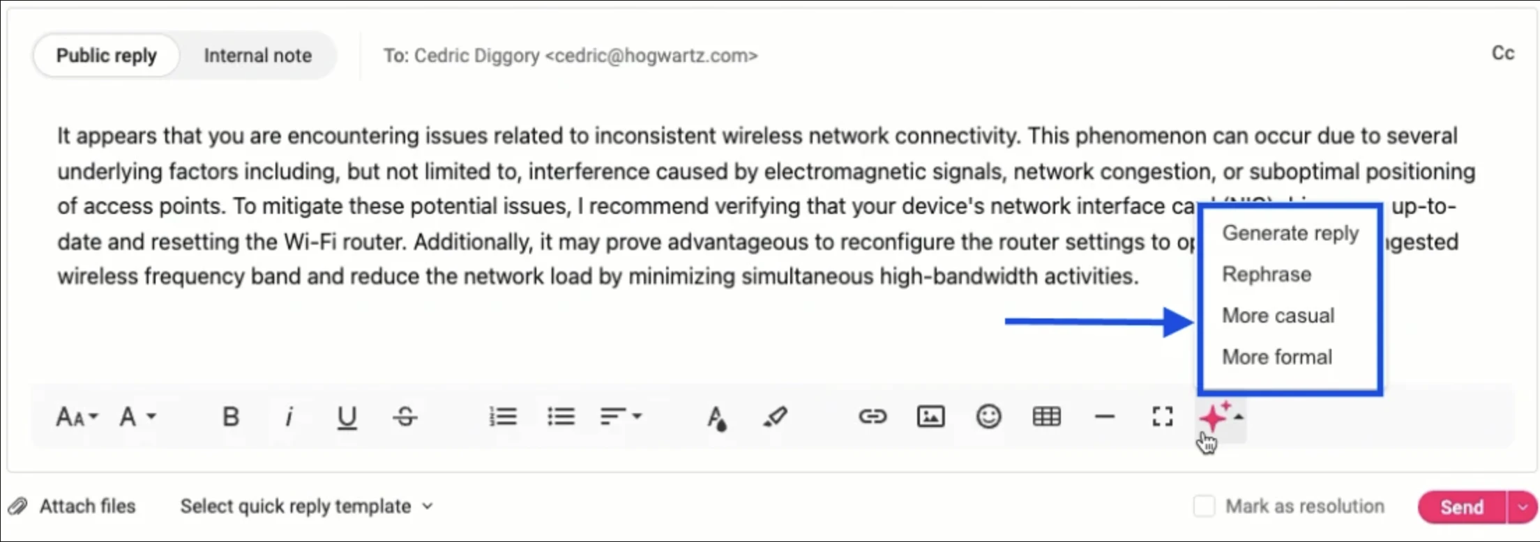 Atera's Compose ticket replies with AI features