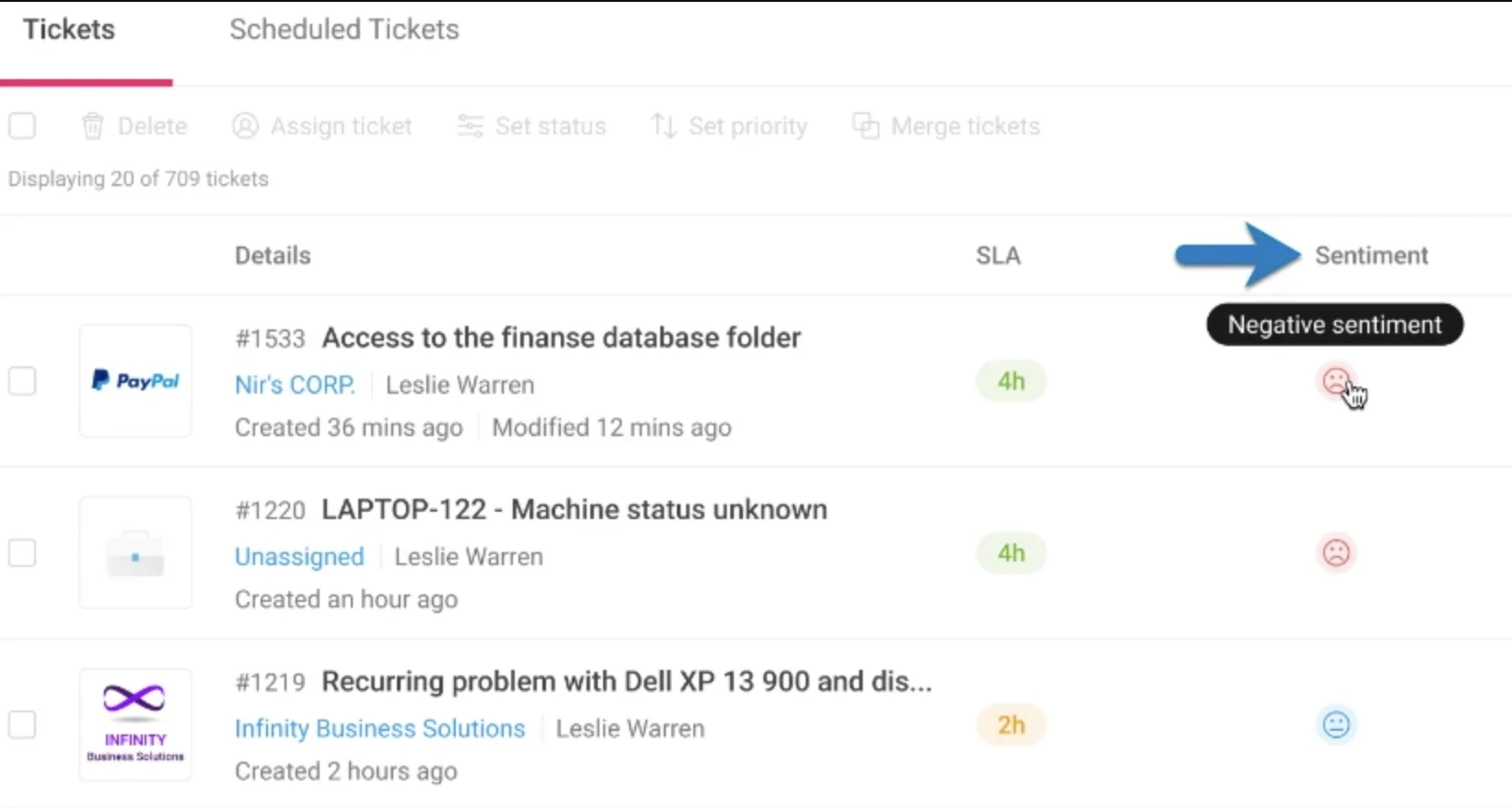 Atera's ticket sentiment evaluation example