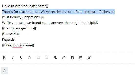 Esempio di email automatizzata di Freddy AI.