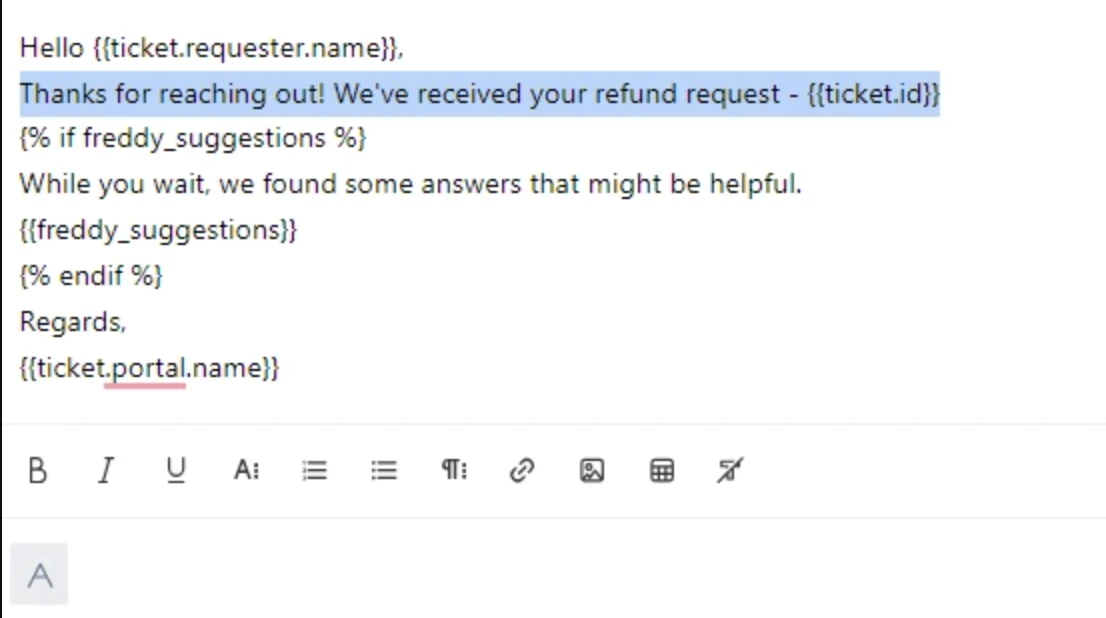 Automated email example by Freddy AI.