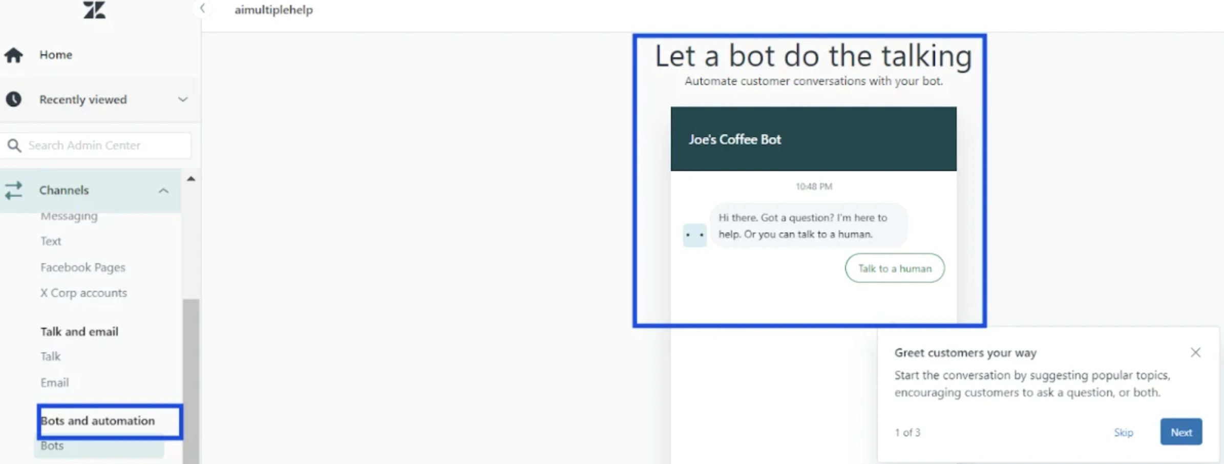 Zendesk example of delivering personalized support with AI conversation bots.