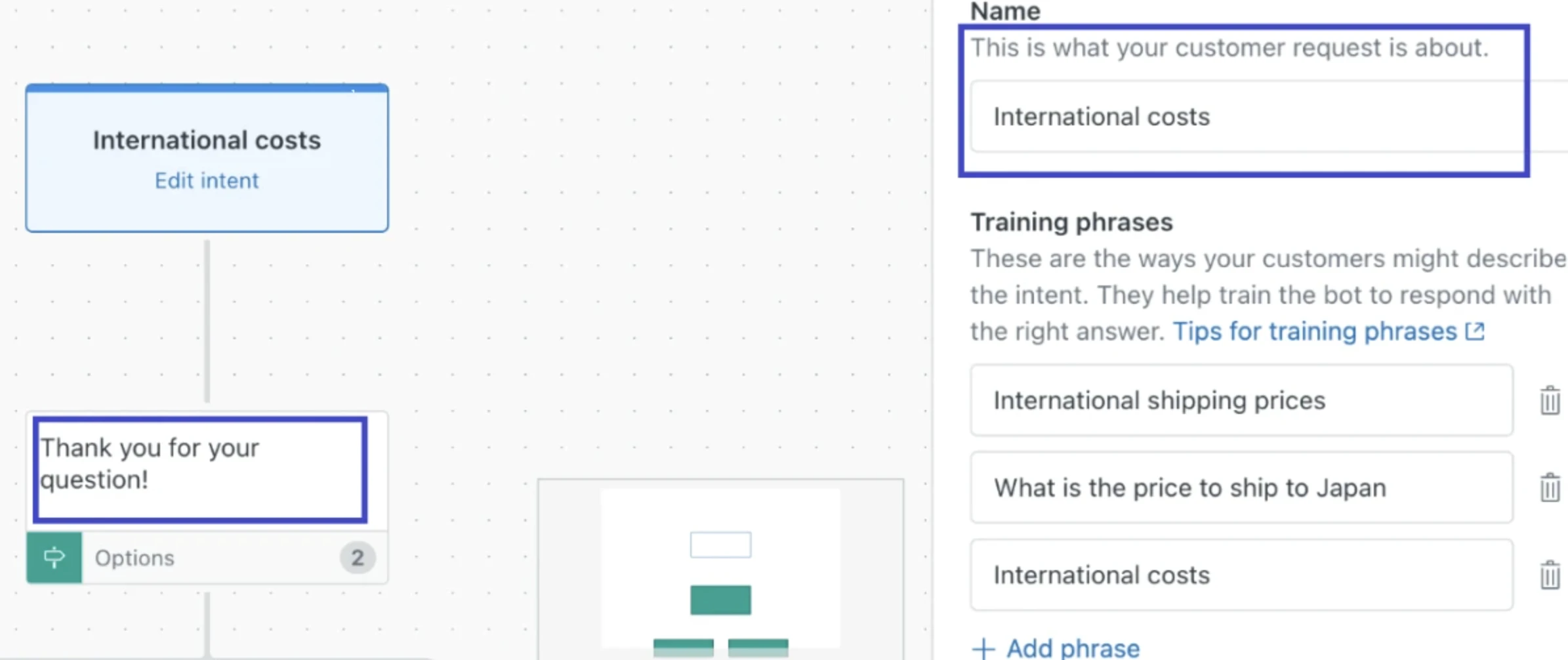 Zendesk's example of creating conversation bot answers.
