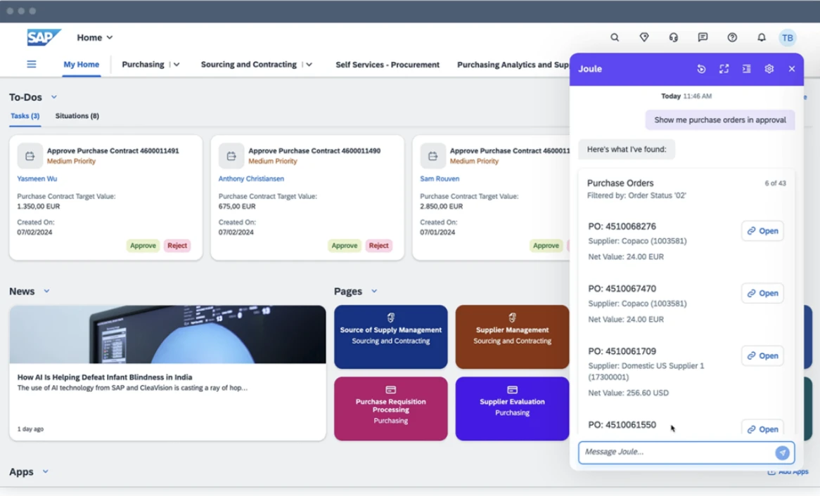 L'image illustre un exemple de fonctionnement des agents d'IA SAP de Joule au sein du département Finance. L'image illustre un exemple de fonctionnement des agents d'IA SAP de Joule au sein du département Finance.