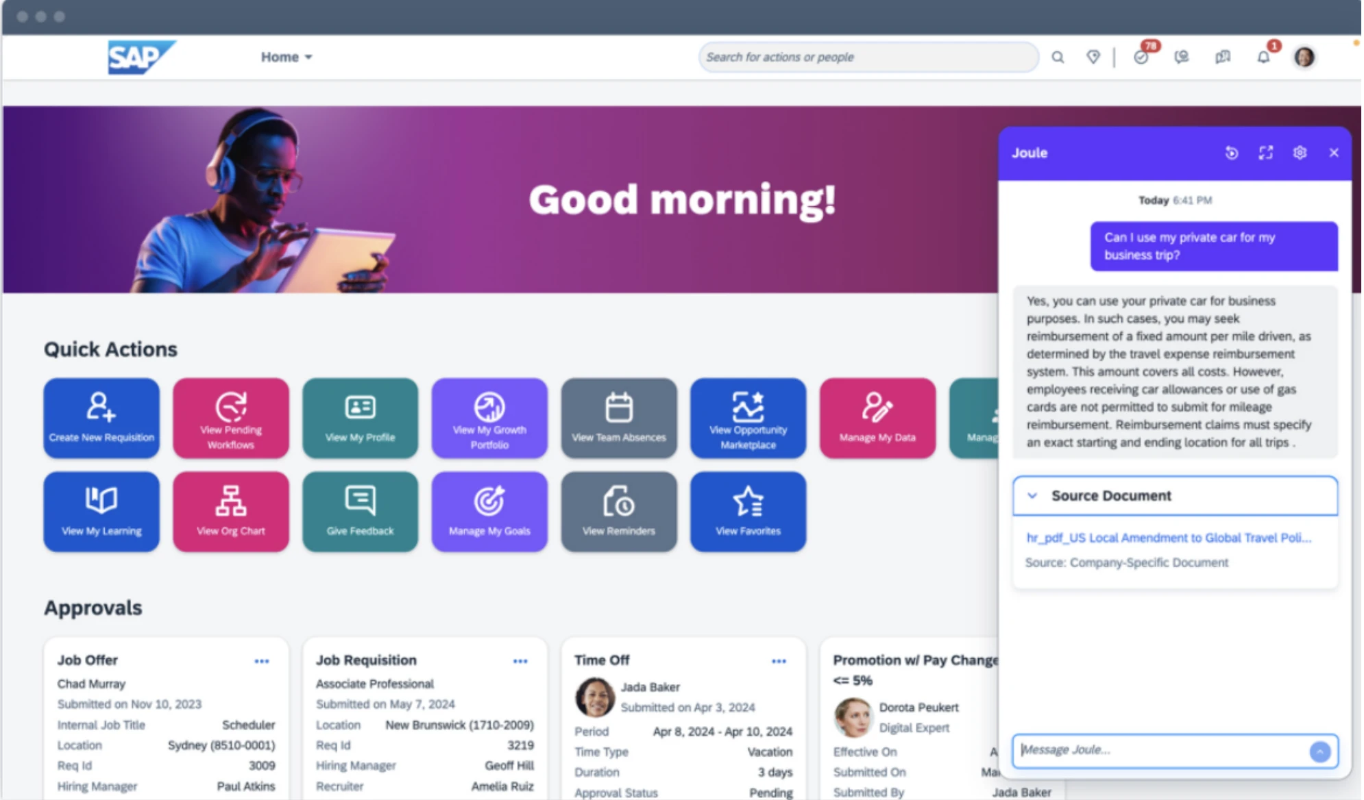 The image shows how SAP AI agents operate in HR department. 