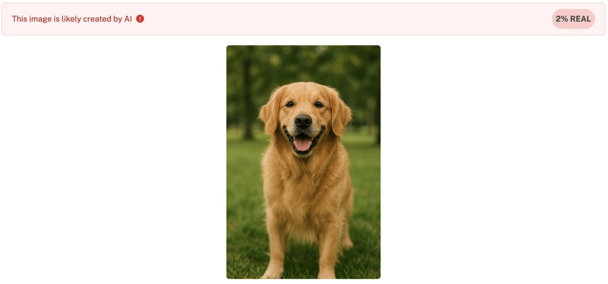 Undetectable AI accurately detected the AI-generated image but did not explain its conclusion, earning a rating of 65/100 due to limited transparency.