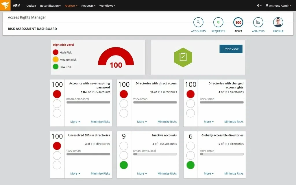 UI of SolarWinds Access Right Manager, one of the active directory management tools UI of SolarWinds Access Right Manager, one of the active directory management tools