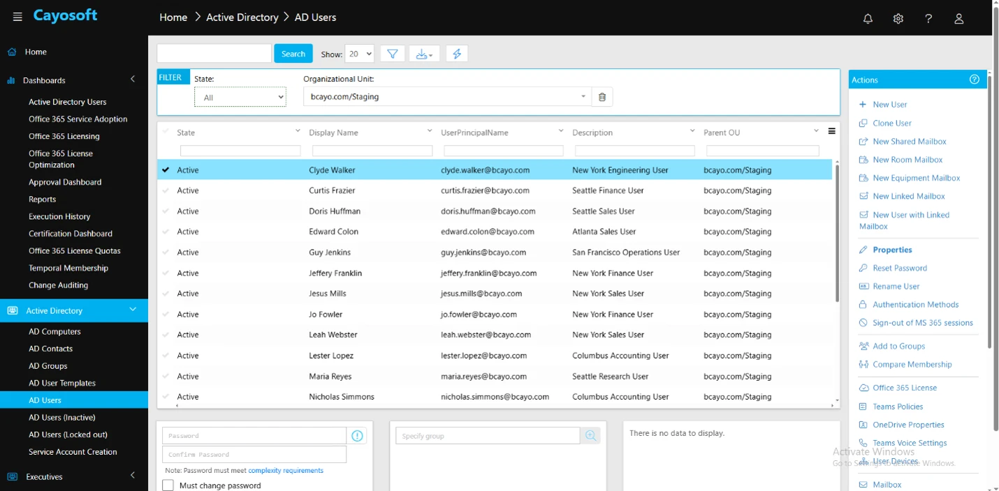 dashboard di Cayosoft, uno degli strumenti di gestione di Active Directory