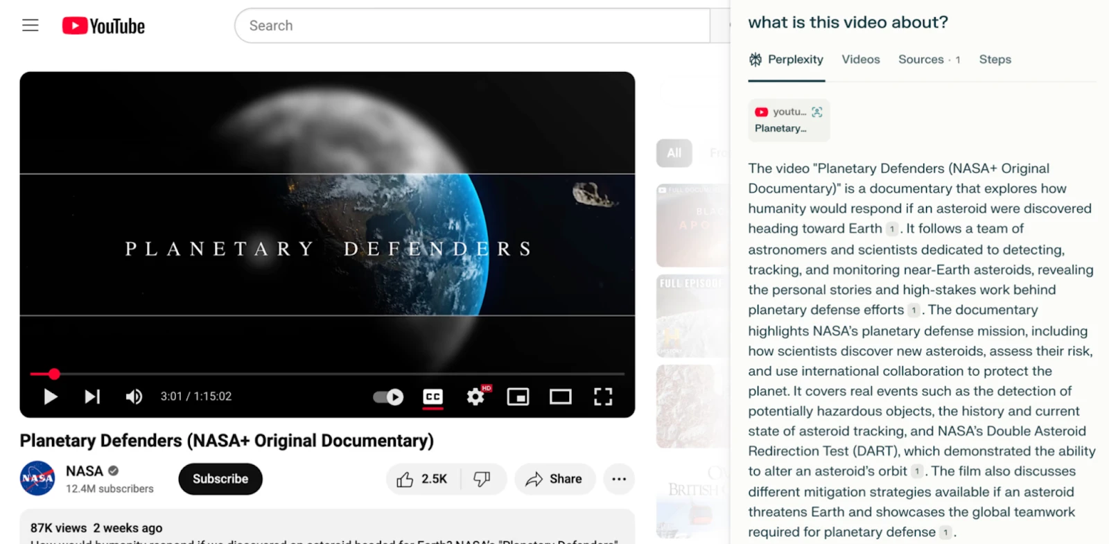 Perplexity AI youtube search