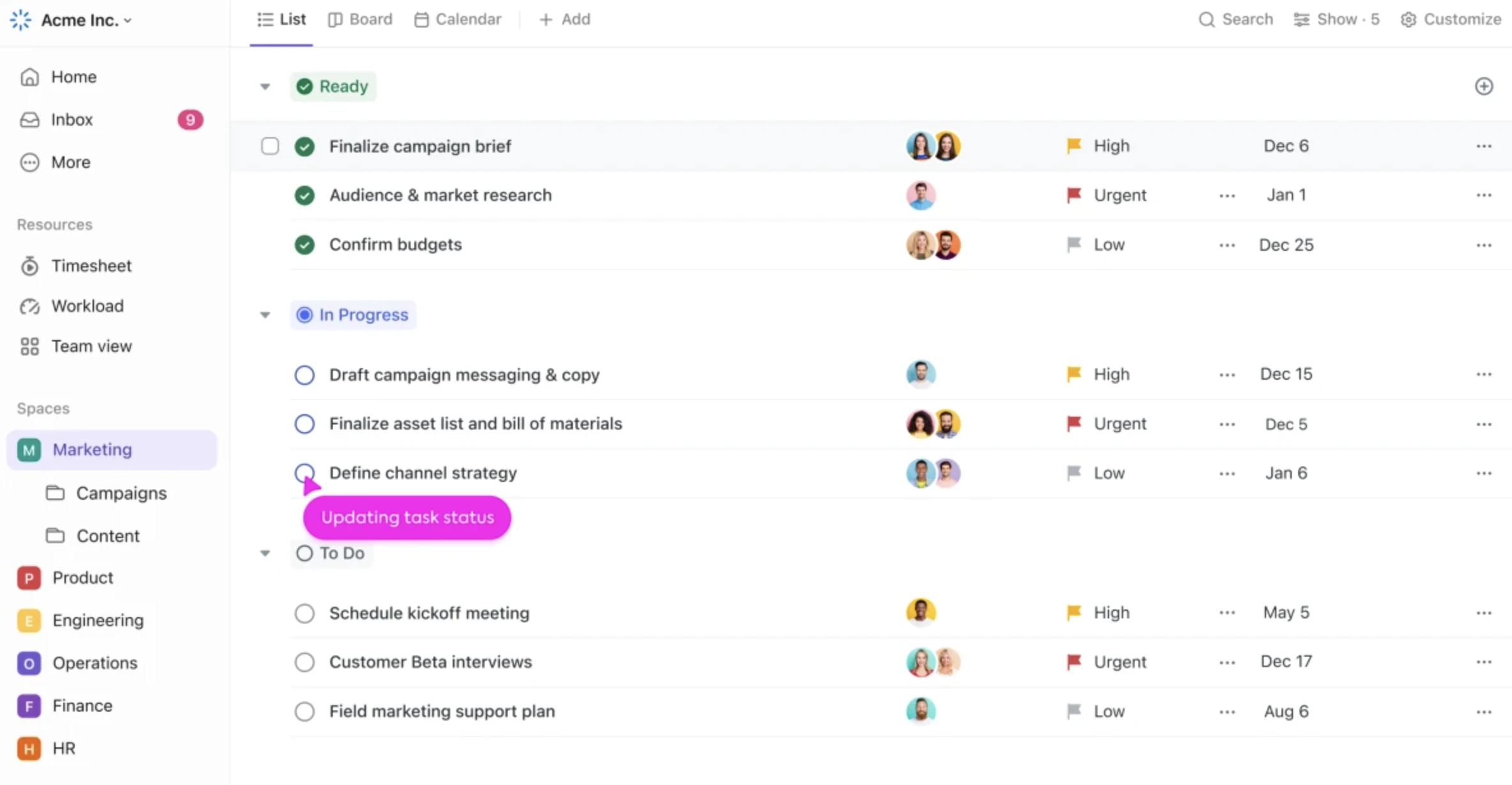 ClickUp dashboard
