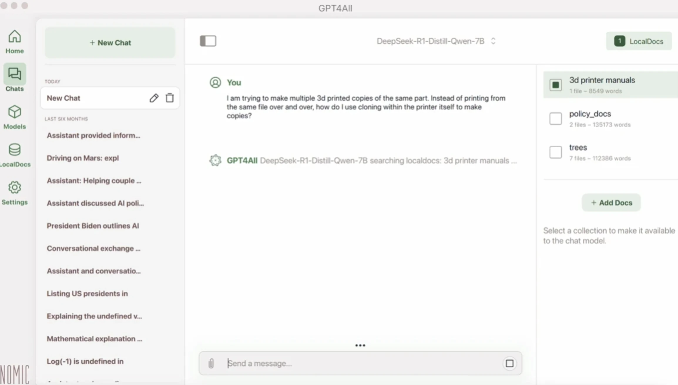 GPT4All chat dashboard