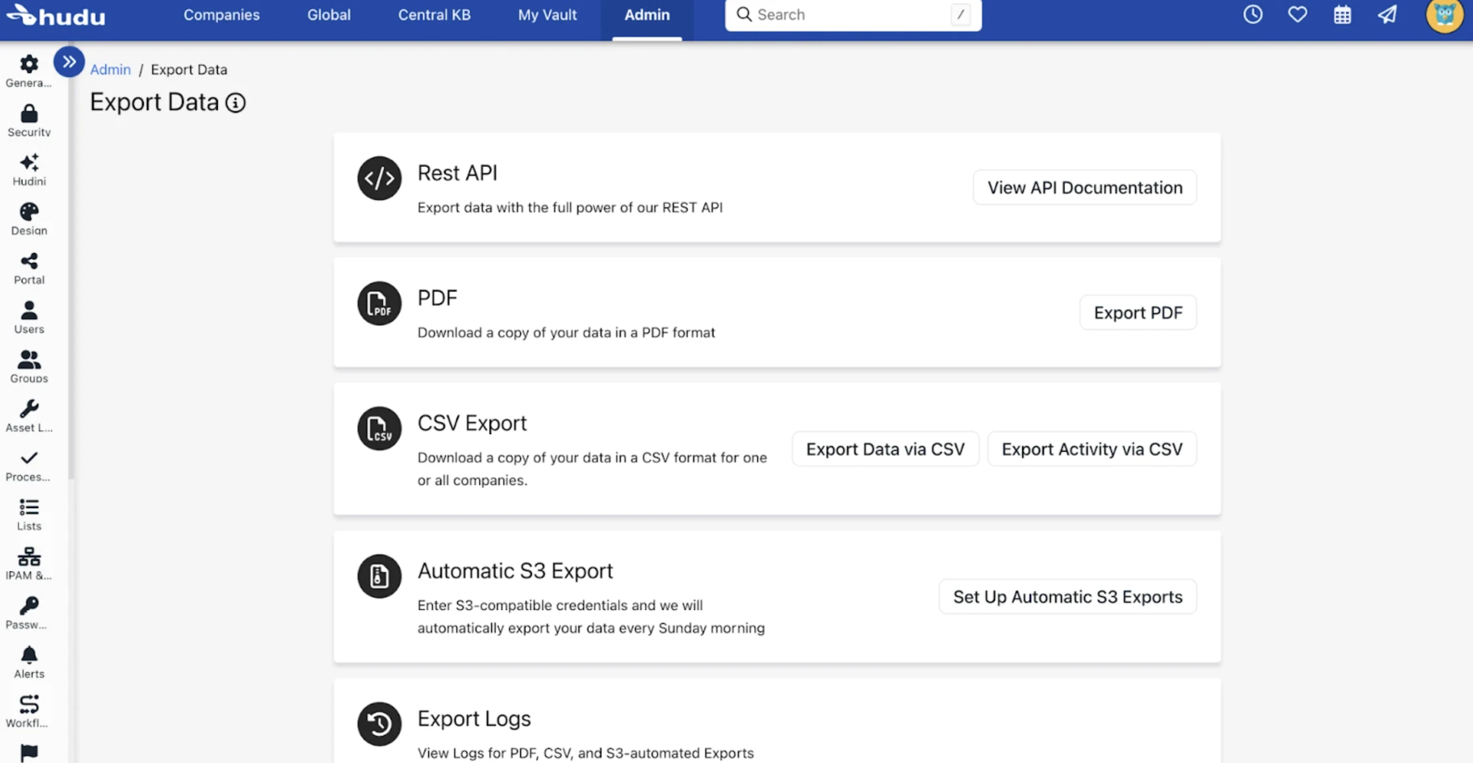 Export options