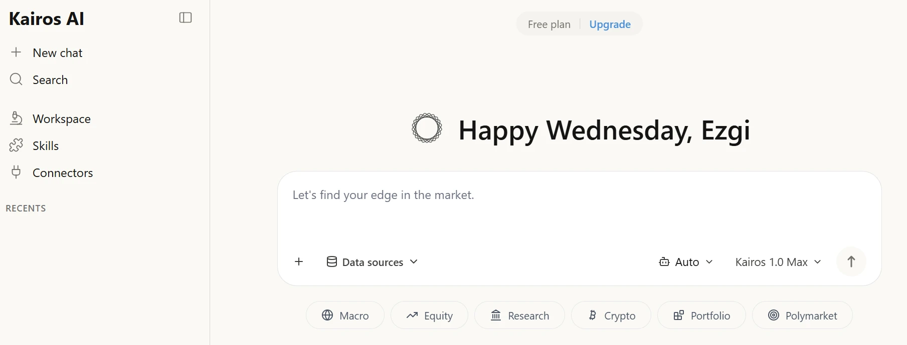 chatbot of Kairos AI, one of the AI financial research platforms