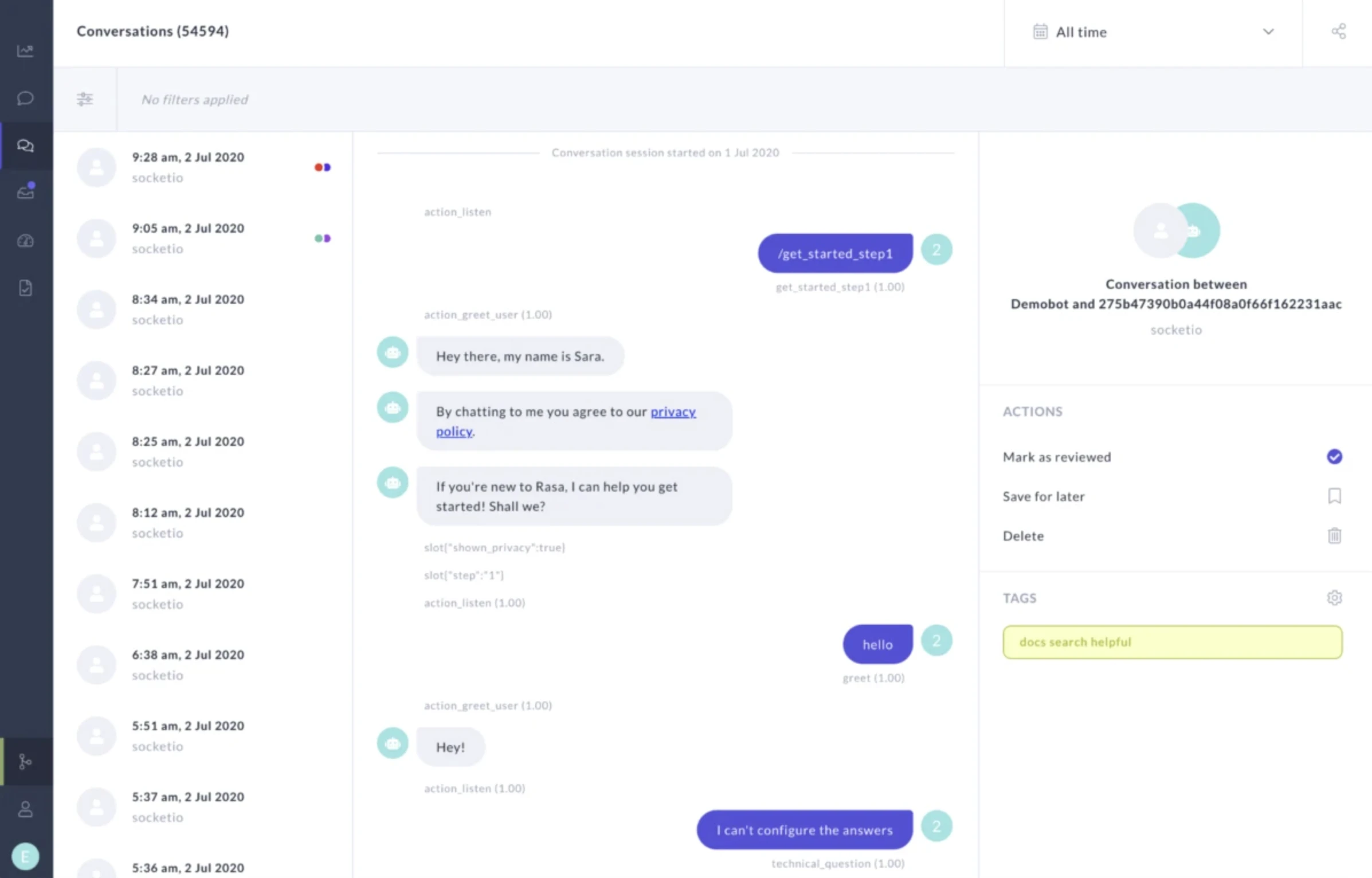 Rasa conversations dashboard