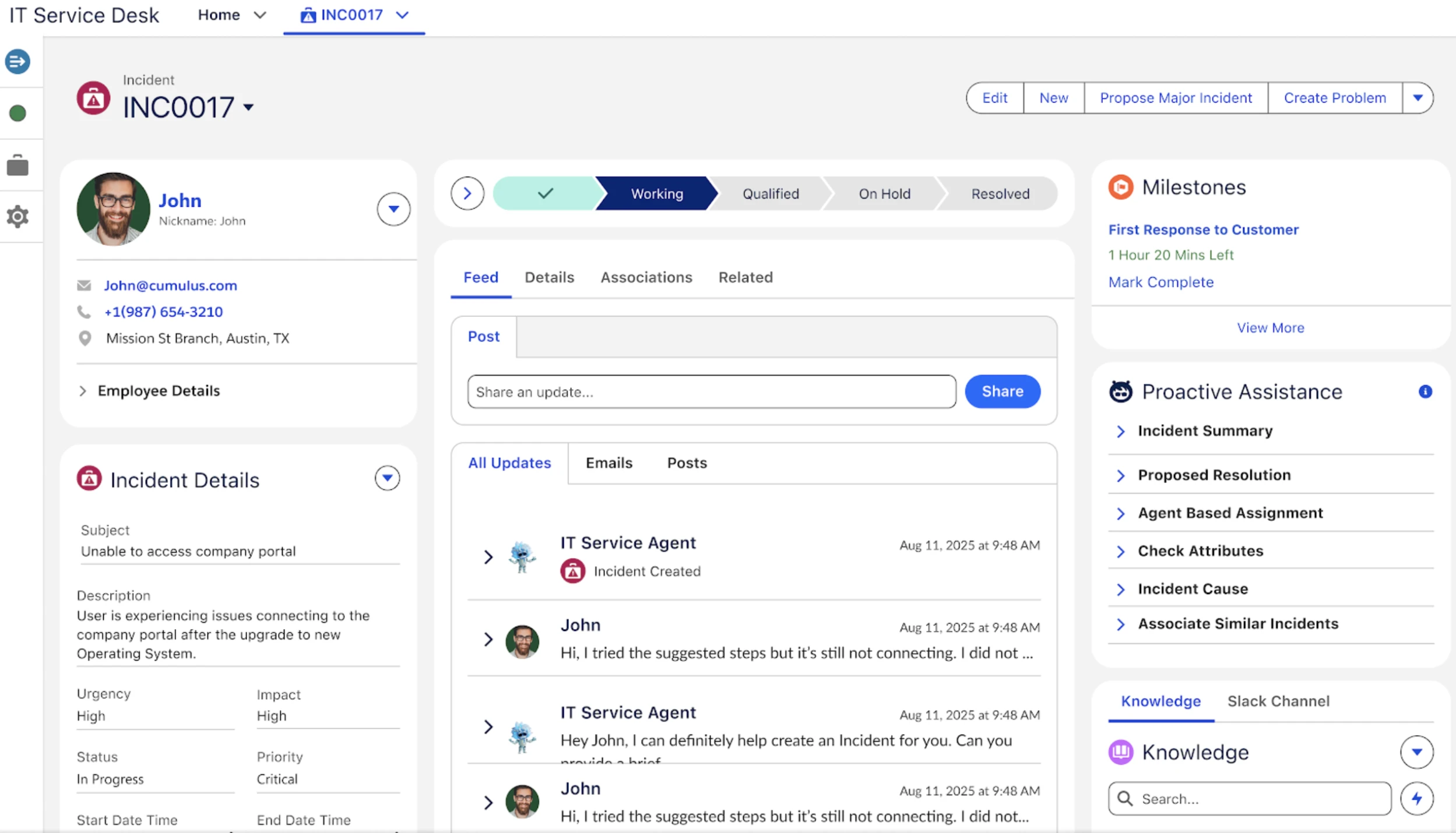 Agentforce IT Service dashboard example.