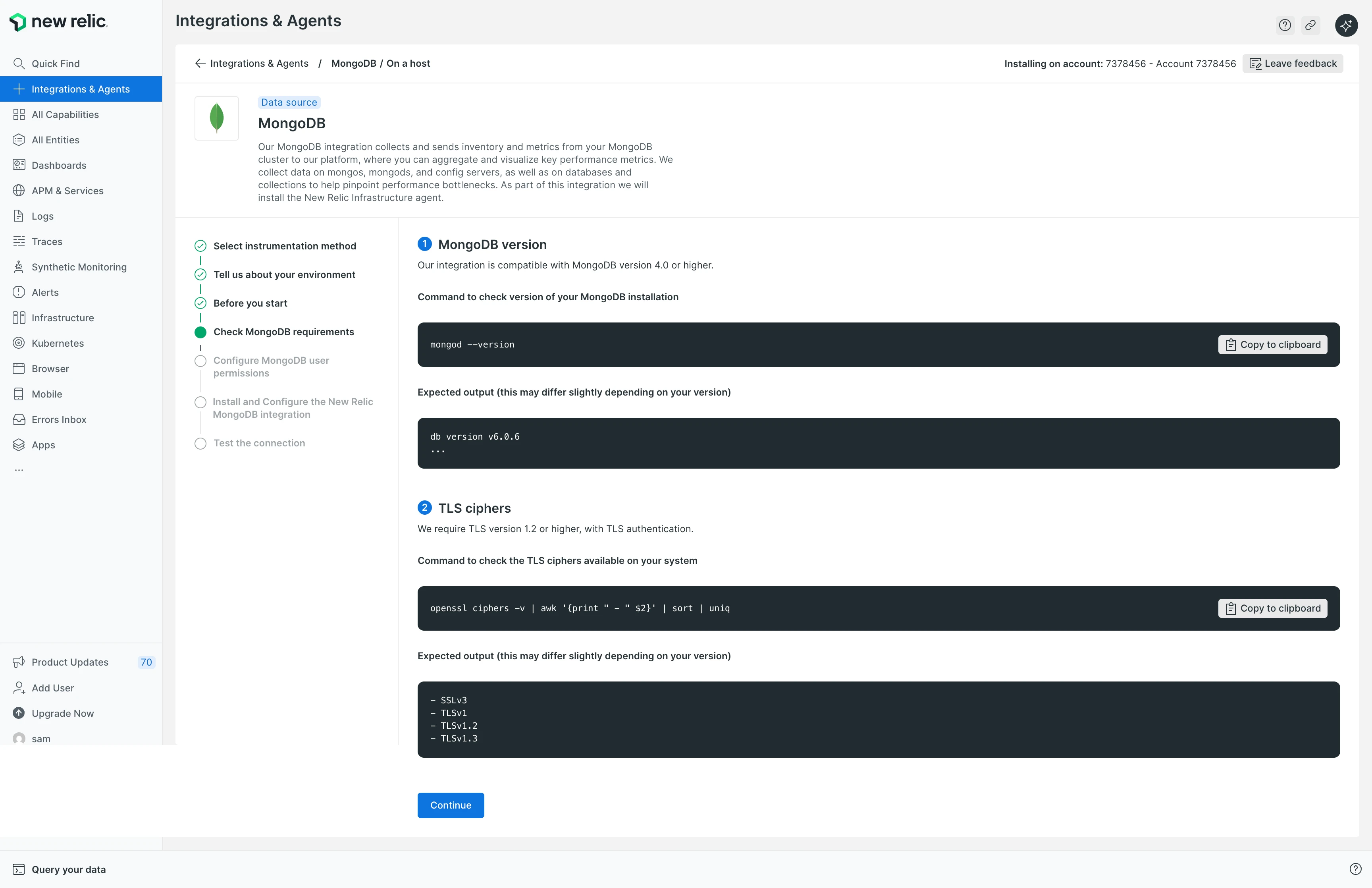 Verificação da versão MongoDB com o comando para executar mongod --version