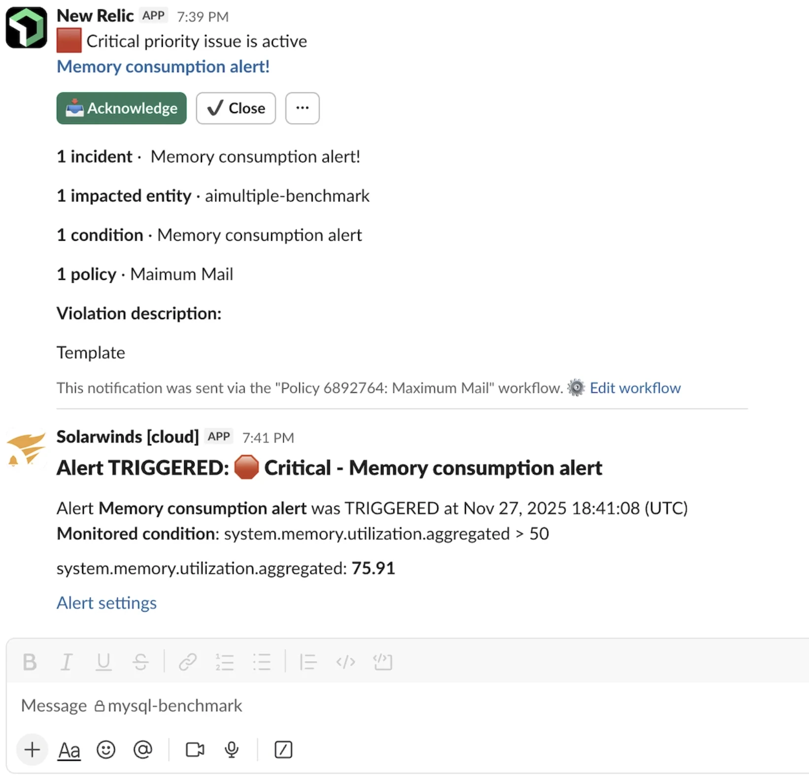 New Relics Slack-Integration