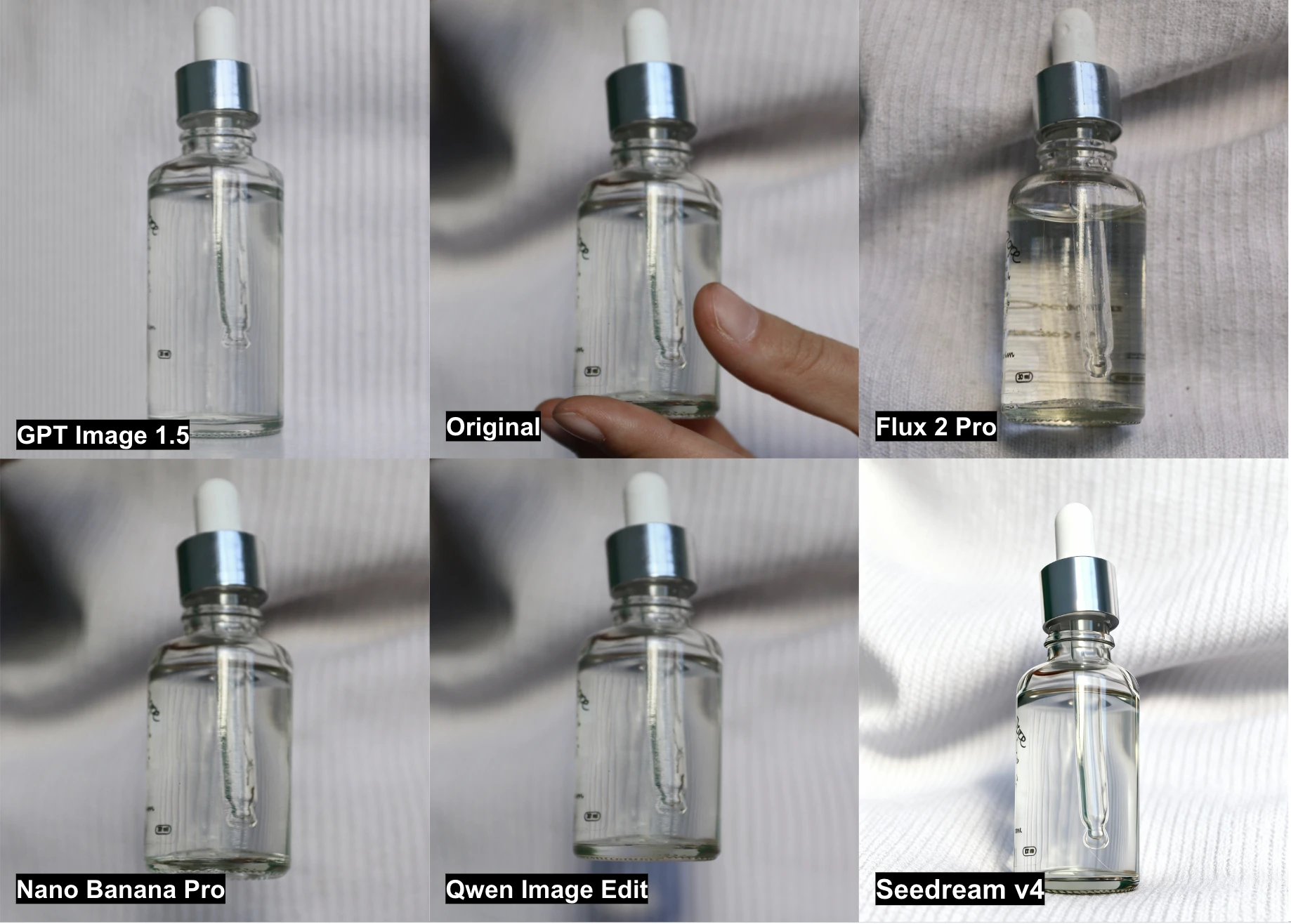 Image showing six different versions of a serum bottle.