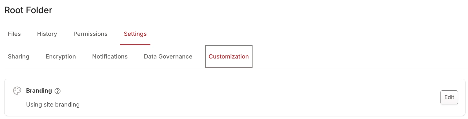 Sous-onglet Customization montrant Branding défini sur "Using site branding"