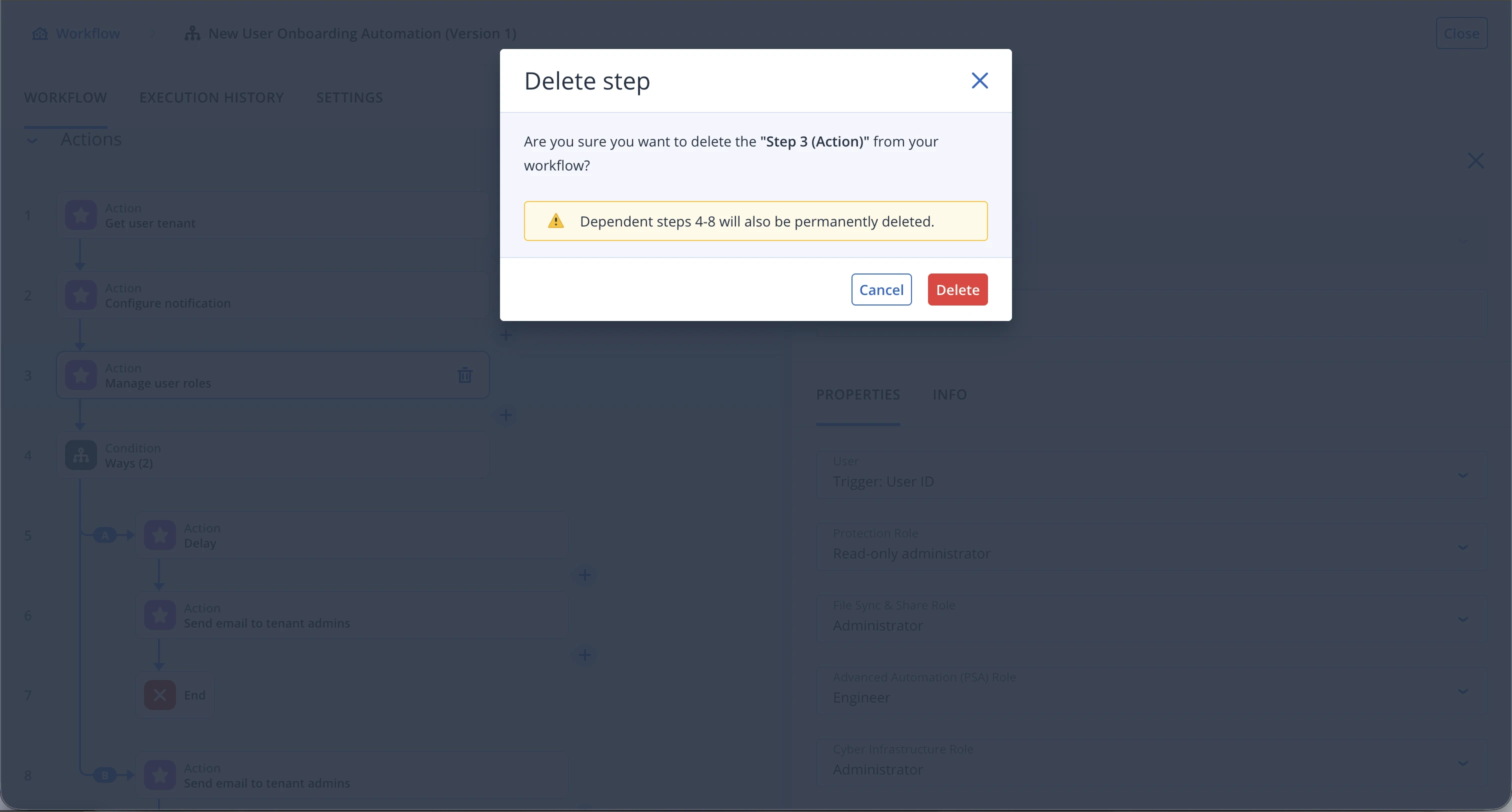 Workflow step deletion example