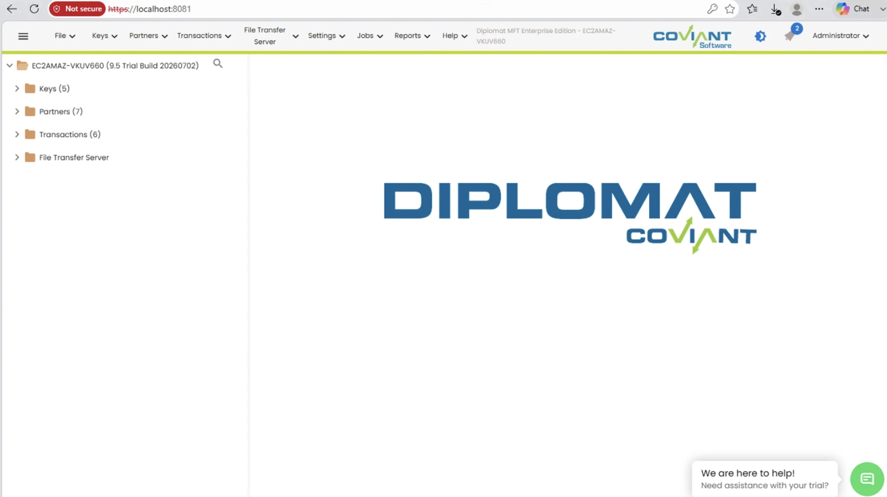 Main dashboard, left sidebar tree, Diplomat / Coviant logo Main dashboard, left sidebar tree, Diplomat / Coviant logo