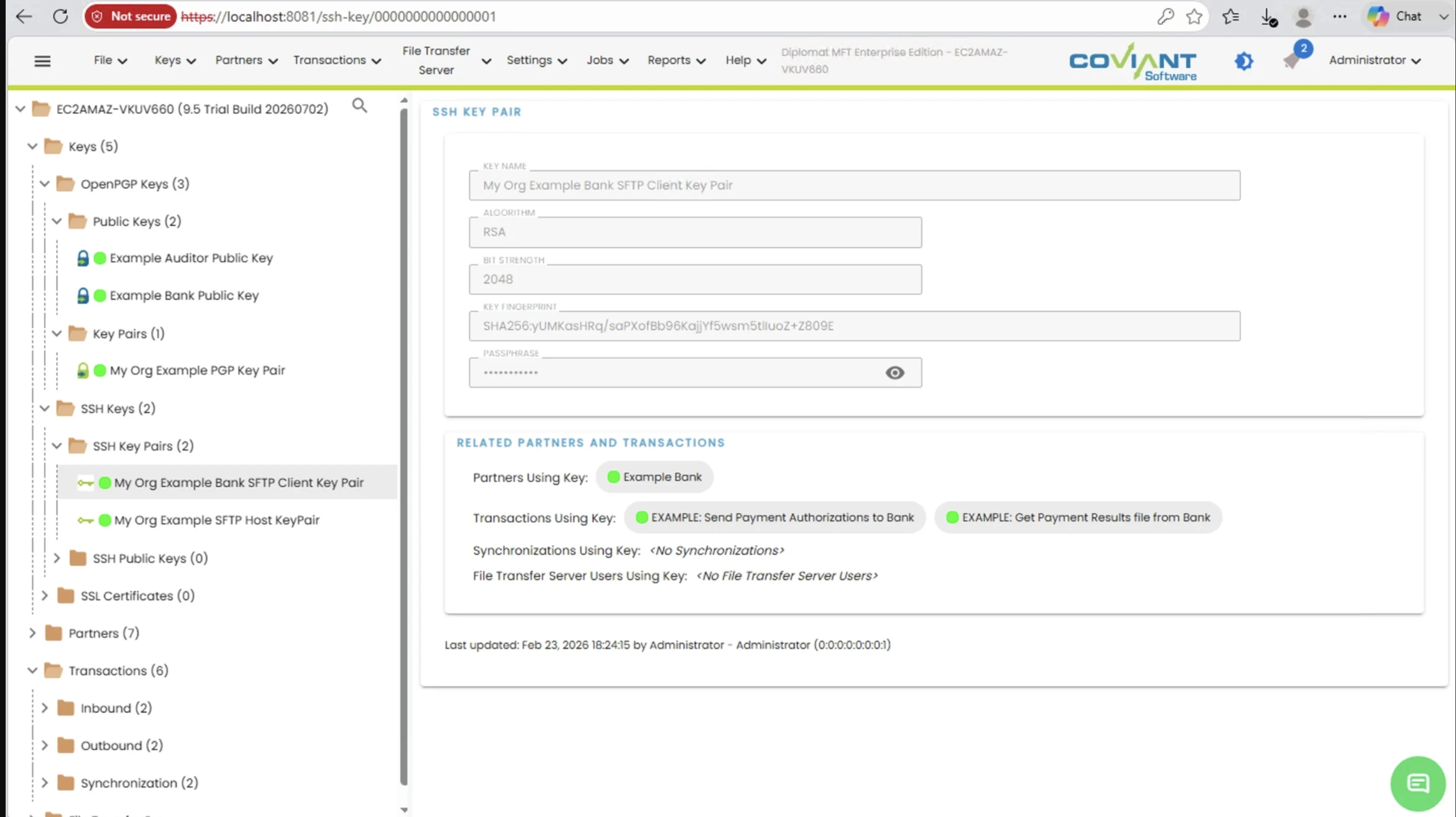 Bank SFTP Client Key Pair detail, Related Partners and Transactions Bank SFTP Client Key Pair detail, Related Partners and Transactions