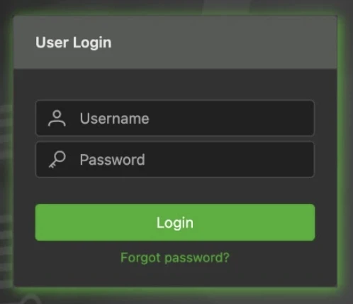 Pantalla de inicio de sesión de usuario, botón verde Iniciar Sesión