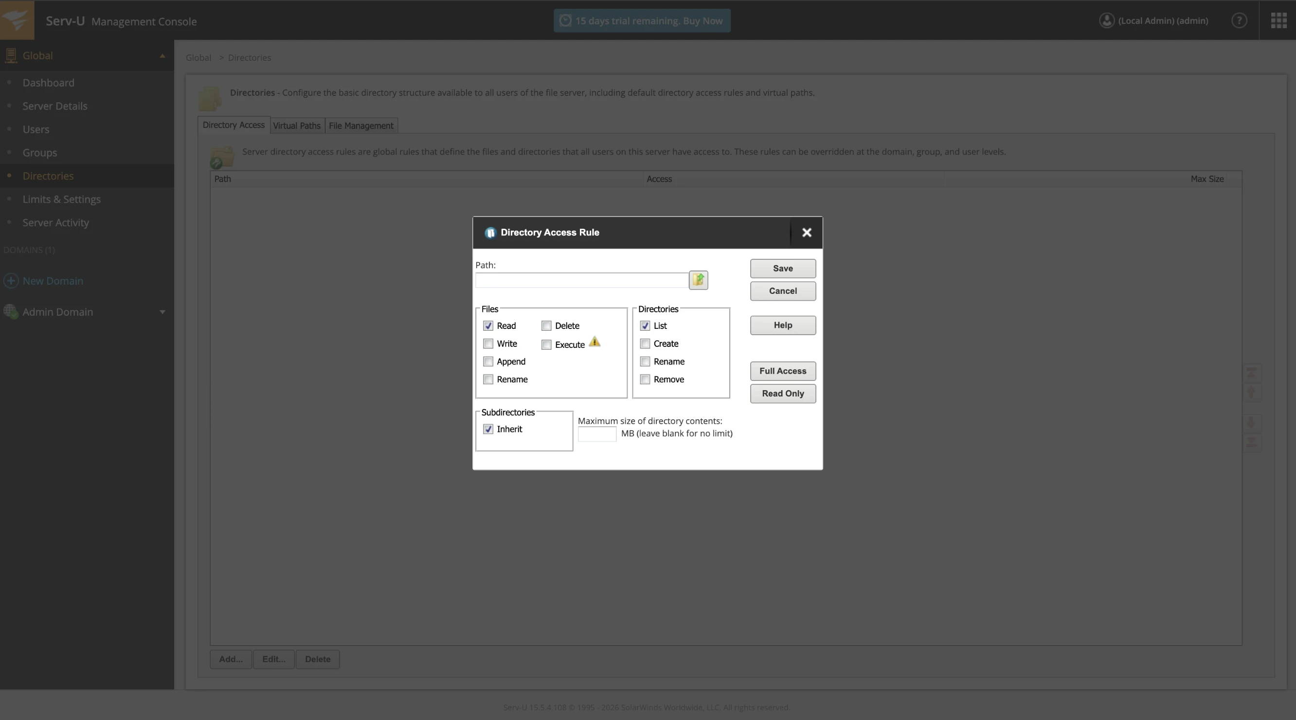 The Directory Access tab The Directory Access tab