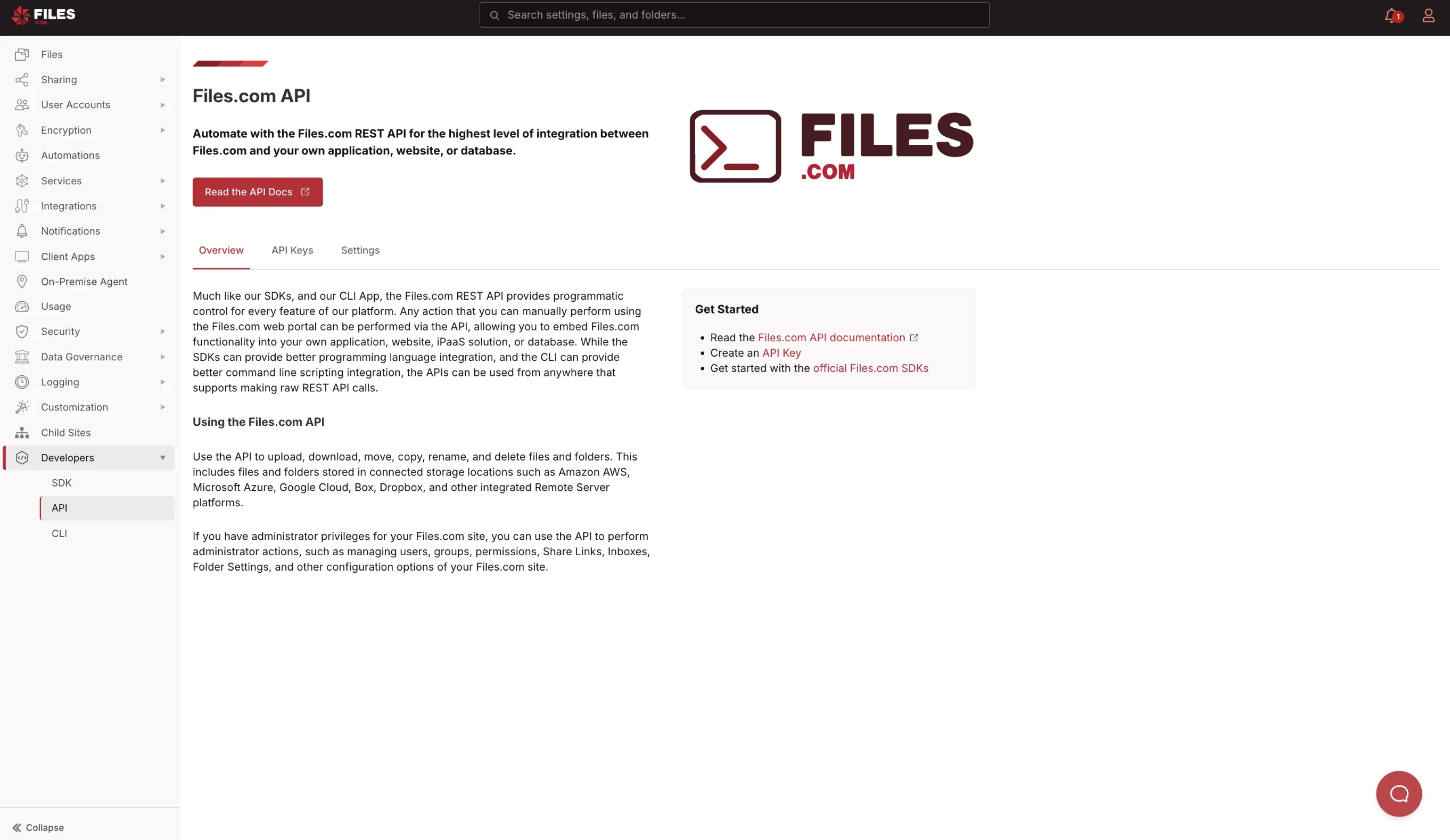 Files.com API page example Files.com API page example